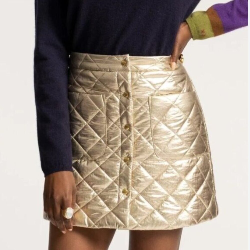Frances Valentine Metallic Gold Quilted Mini Skirt